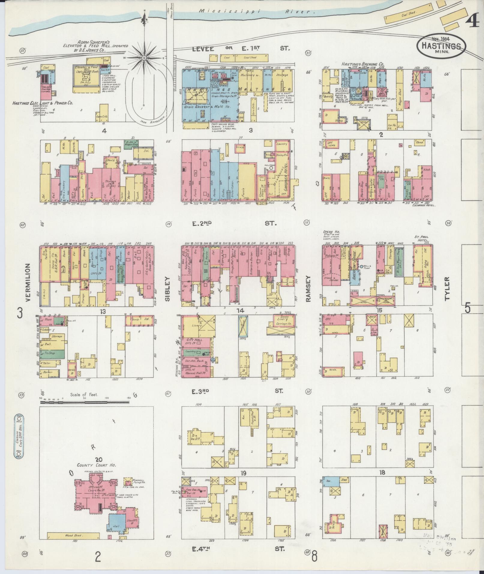 Sanborn Fire Insurance Map from Hastings, Dakota County, Minnesota (1904), Sheet #0004 - Complete Map Set gallery image, historic Sanborn map, vintage wall art, Minnesota Minnesota
