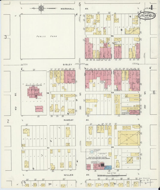 Sanborn Fire Insurance Map from Litchfield, Meeker County, Minnesota (1917), Sheet #0004 - Historic Sanborn Fire Insurance Map Print, vintage old map wall art, antique decor, genealogy gift, Minnesota Minnesota map