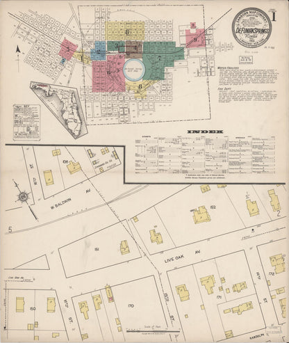 Sanborn Fire Insurance Map from De Funiak Springs, Walton County, Florida (1922), Sheet #0001 - Historic Sanborn Fire Insurance Map Print, vintage old map wall art, antique decor, genealogy gift, Florida Florida map