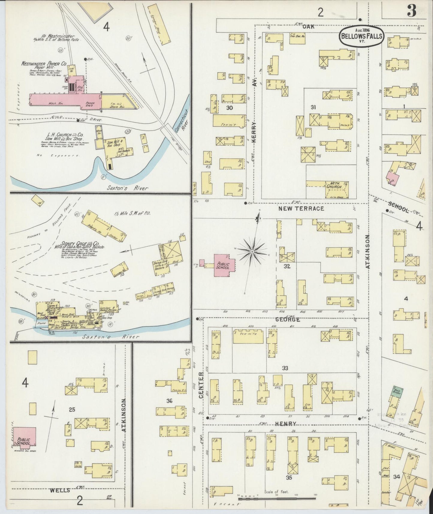 Sanborn Fire Insurance Map from Bellows Falls, Windham County, Vermont (1896), Sheet #0003 - Complete Map Set gallery image, historic Sanborn map, vintage wall art, Vermont Vermont