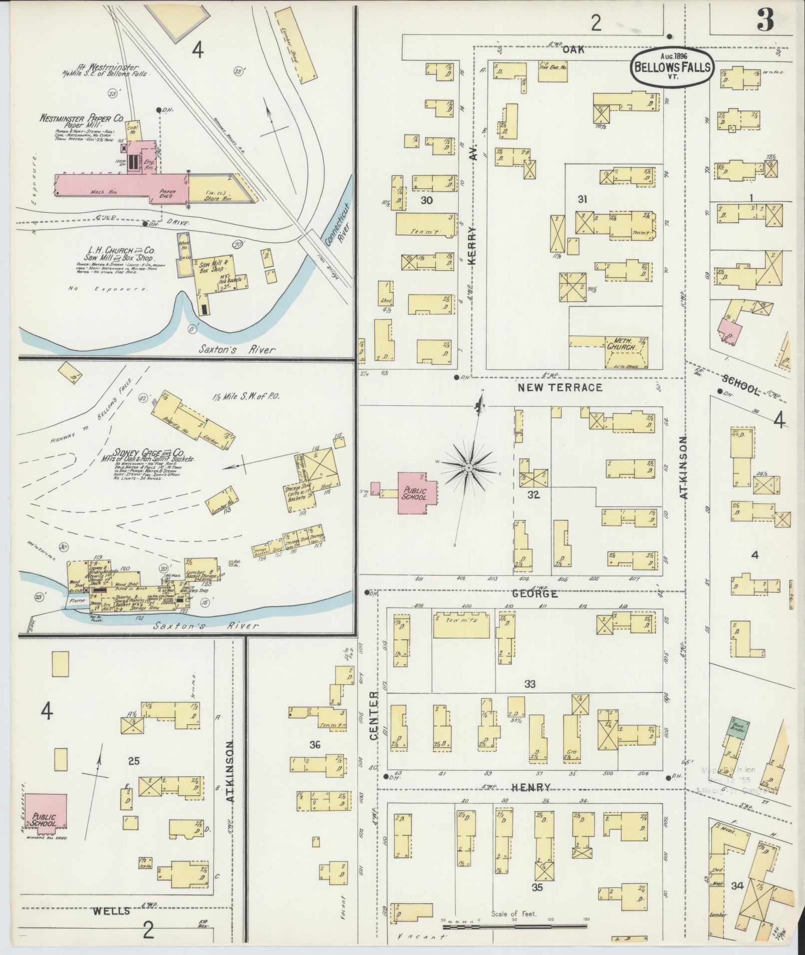 Sanborn Fire Insurance Map from Bellows Falls, Windham County, Vermont (1896), Sheet #0003 - Complete Map Set gallery image, historic Sanborn map, vintage wall art, Vermont Vermont