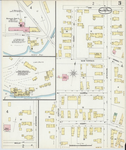 Sanborn Fire Insurance Map from Bellows Falls, Windham County, Vermont (1896), Sheet #0003 - Complete Map Set gallery image, historic Sanborn map, vintage wall art, Vermont Vermont