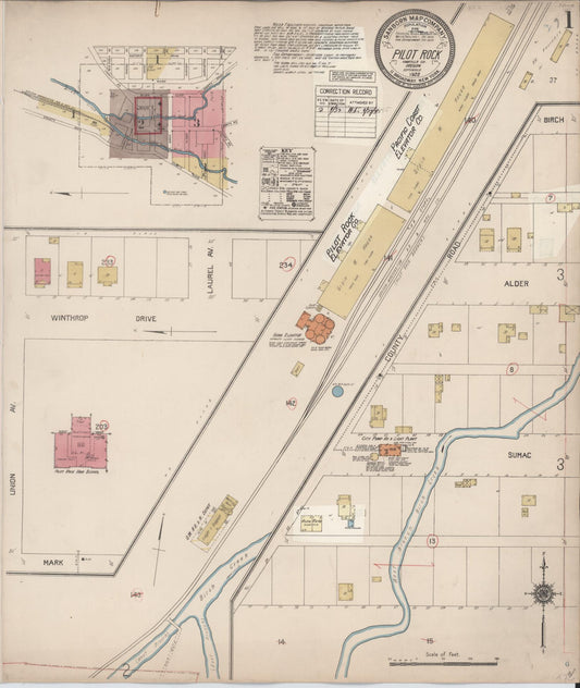 Sanborn Fire Insurance Map from Pilot Rock, Umatilla County, Oregon (1932), Sheet #0001 - Complete Map Set gallery image, historic Sanborn map, vintage wall art, Oregon Oregon