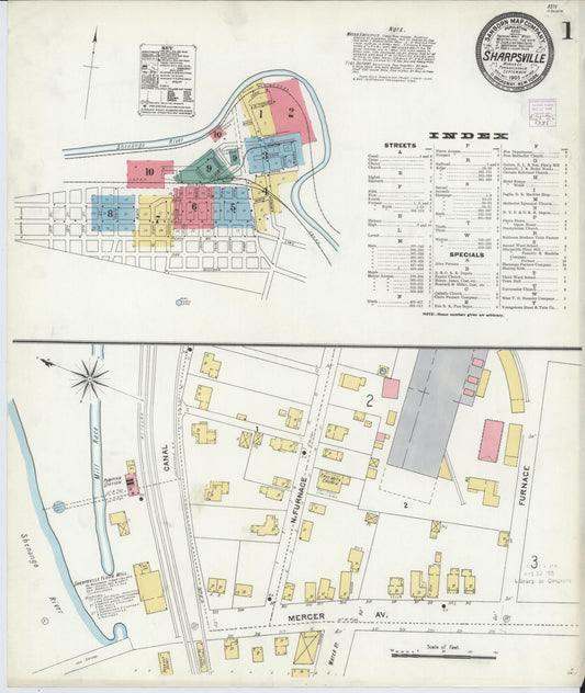 Sanborn Fire Insurance Map from Sharpsville, Mercer County, Pennsylvania (1905), Sheet #0001 - Historic Sanborn Fire Insurance Map Print, vintage old map wall art, antique decor, genealogy gift, Pennsylvania Pennsylvania map