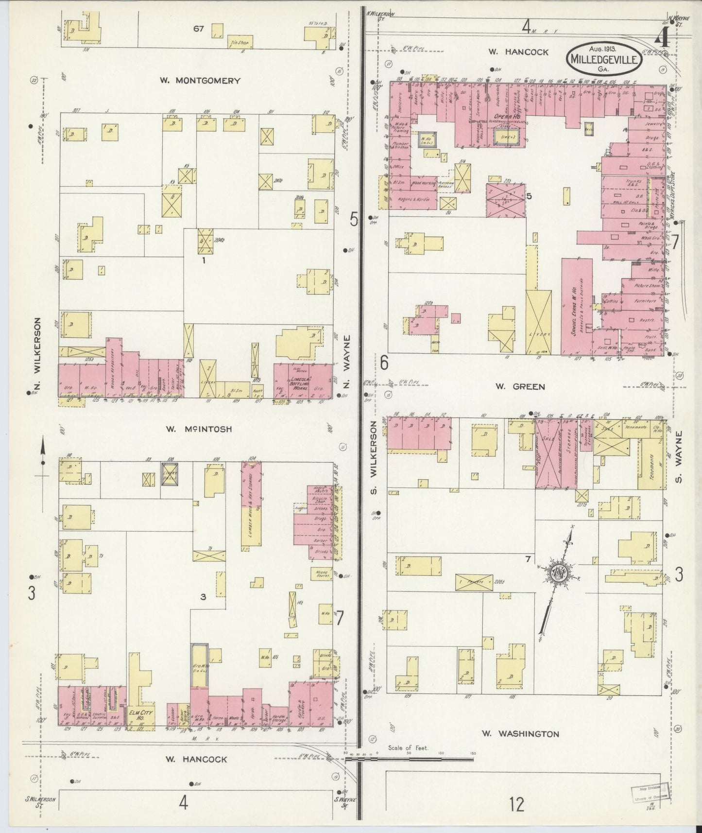 Sanborn Fire Insurance Map from Milledgeville, Baldwin County, Georgia (1913), Sheet #0004 - Complete Map Set gallery image, historic Sanborn map, vintage wall art, Georgia Georgia