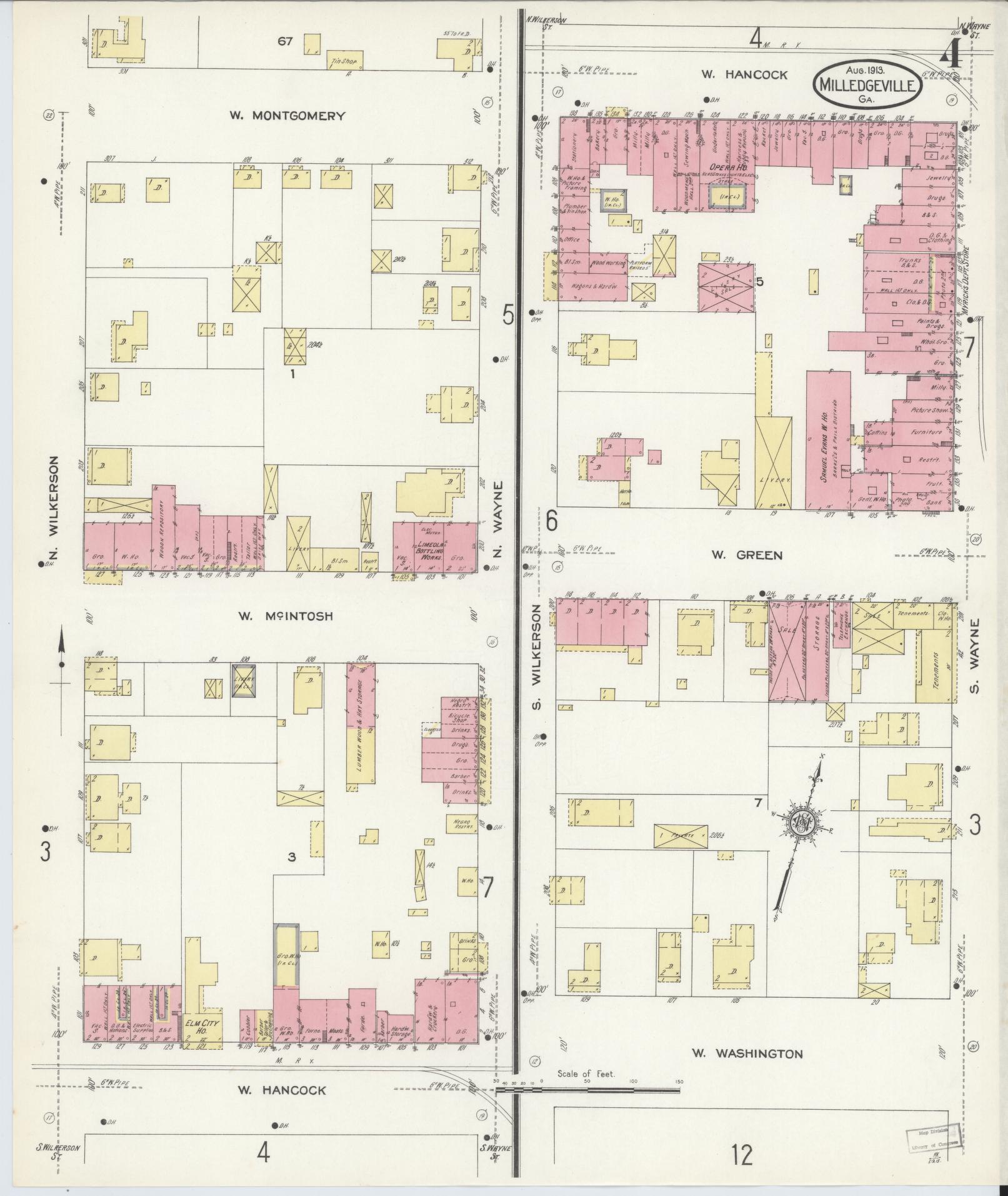 Sanborn Fire Insurance Map from Milledgeville, Baldwin County, Georgia (1913), Sheet #0004 - Complete Map Set gallery image, historic Sanborn map, vintage wall art, Georgia Georgia