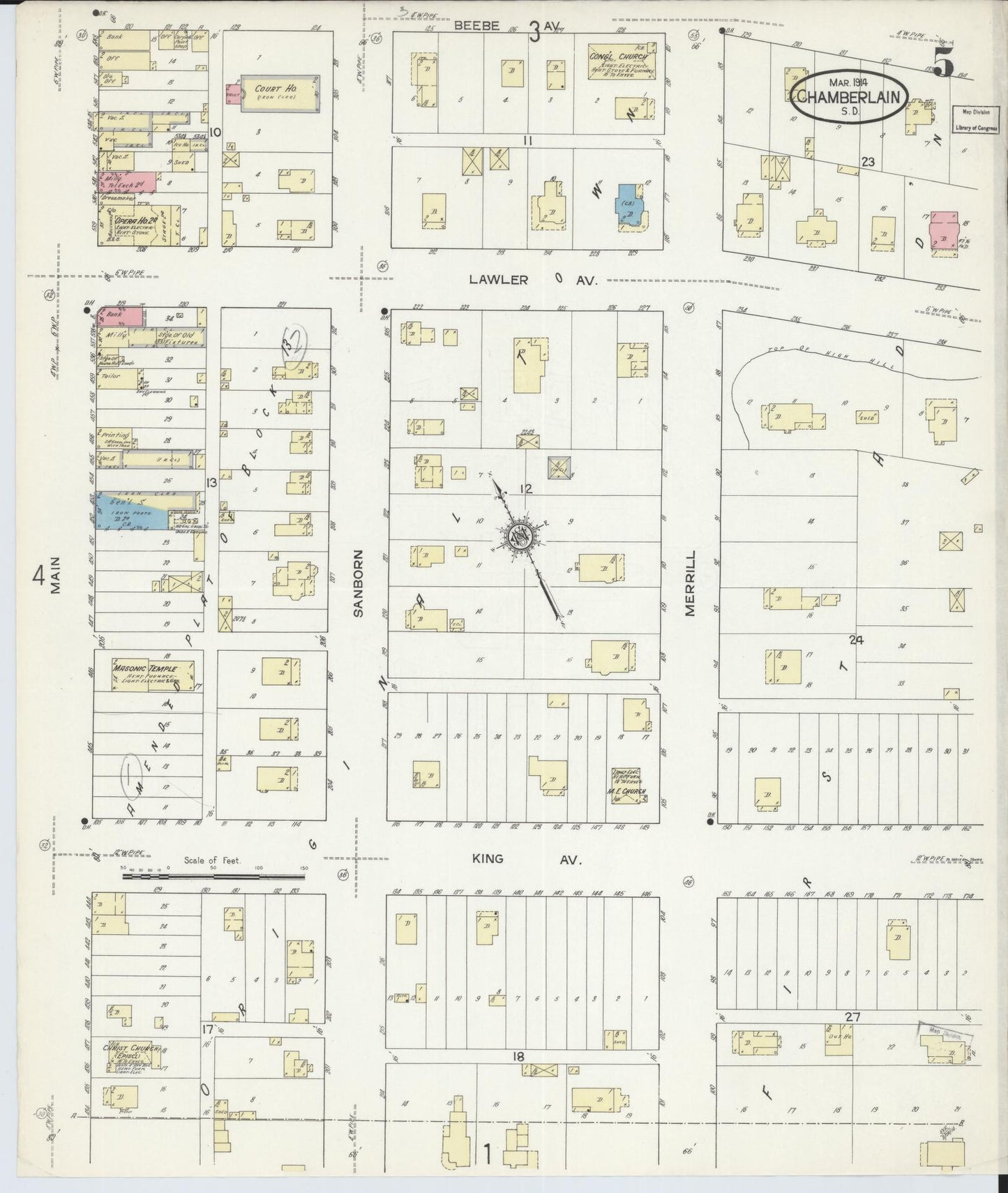 Sanborn Fire Insurance Map from Chamberlain, Brule County, South Dakota (1914), Sheet #0005 - Complete Map Set gallery image, historic Sanborn map, vintage wall art, South Dakota South Dakota