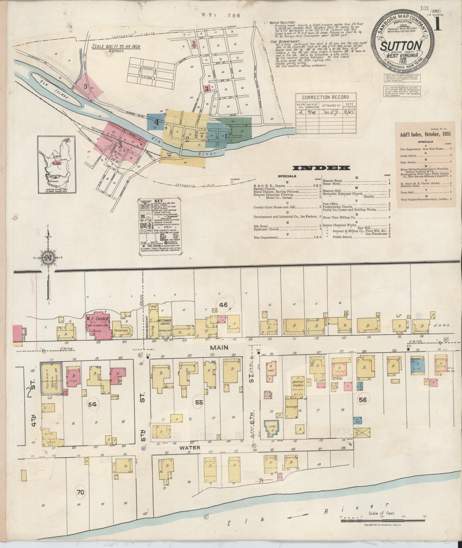 Sanborn Fire Insurance Map from Sutton, Braxton County, West Virginia (1941), Sheet #0001 - Complete Map Set gallery image, historic Sanborn map, vintage wall art, West Virginia West Virginia