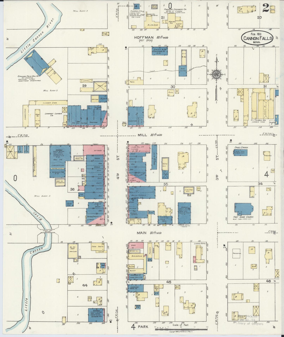 Sanborn Fire Insurance Map from Cannon Falls, Goodhue County, Minnesota (1921), Sheet #0002 - Complete Map Set gallery image, historic Sanborn map, vintage wall art, Minnesota Minnesota