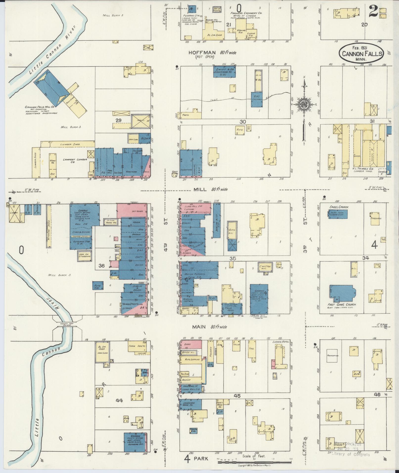 Sanborn Fire Insurance Map from Cannon Falls, Goodhue County, Minnesota (1921), Sheet #0002 - Complete Map Set gallery image, historic Sanborn map, vintage wall art, Minnesota Minnesota