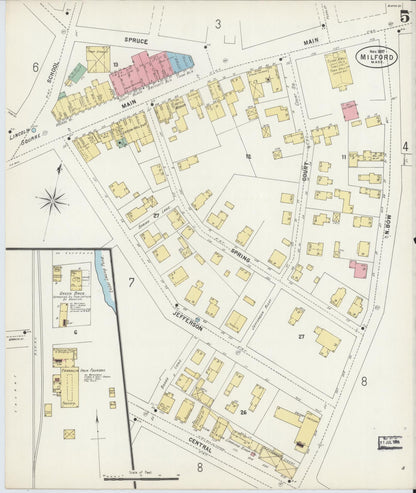 Sanborn Fire Insurance Map from Milford, Worcester County, Massachusetts (1897), Sheet #0005 - Historic Sanborn Fire Insurance Map Print, vintage old map wall art, antique decor, genealogy gift, Massachusetts Massachusetts map