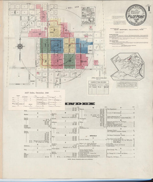 Sanborn Fire Insurance Map from Pilot Point, Denton County, Texas (1940), Sheet #0001 - Complete Map Set gallery image, historic Sanborn map, vintage wall art, Texas Texas