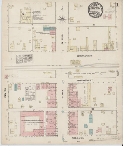 Sanborn Fire Insurance Map from Griffin, Spalding County, Georgia (1885), Sheet #0001 - Complete Map Set gallery image, historic Sanborn map, vintage wall art, Georgia Georgia