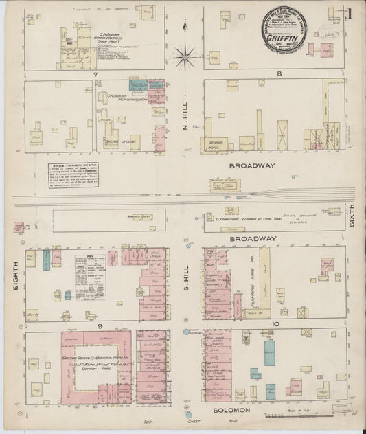 Sanborn Fire Insurance Map from Griffin, Spalding County, Georgia (1885), Sheet #0001 - Complete Map Set gallery image, historic Sanborn map, vintage wall art, Georgia Georgia