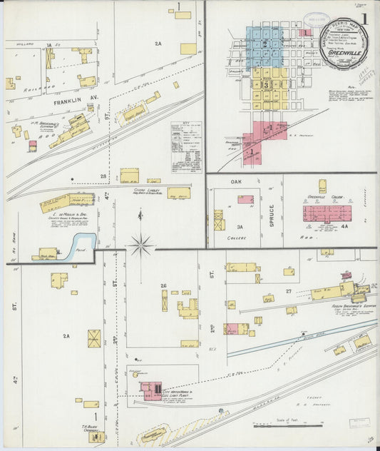 Sanborn Fire Insurance Map from Greenville, Bond County, Illinois (1898), Sheet #0001 - Complete Map Set gallery image, historic Sanborn map, vintage wall art, Illinois Illinois