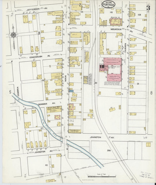 Sanborn Fire Insurance Map from Portage, Cambria County, Pennsylvania (1916), Sheet #0003 - Historic Sanborn Fire Insurance Map Print, vintage old map wall art, antique decor, genealogy gift, Pennsylvania Pennsylvania map