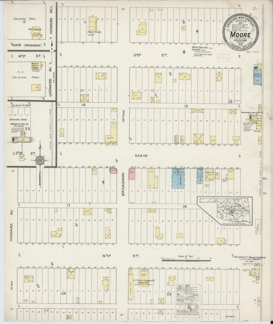 Sanborn Fire Insurance Map from Moore, Cleveland County, Oklahoma (1915), Sheet #0001 - Historic Sanborn Fire Insurance Map Print, vintage old map wall art, antique decor, genealogy gift, Oklahoma Oklahoma map