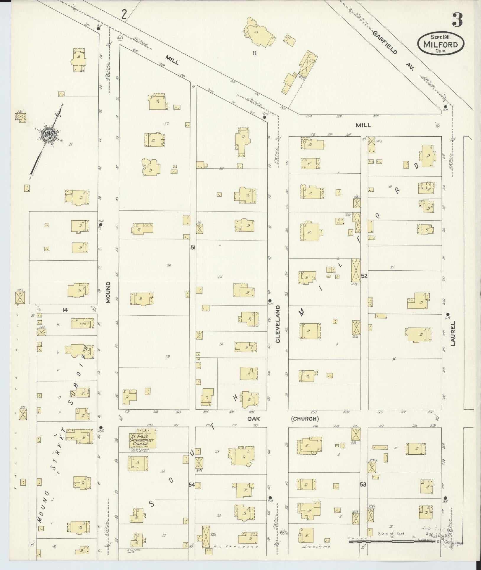 Sanborn Fire Insurance Map from Milford, Clermont And Hamilton County, Ohio (1911), Sheet #0003 - Complete Map Set gallery image, historic Sanborn map, vintage wall art, Ohio Ohio