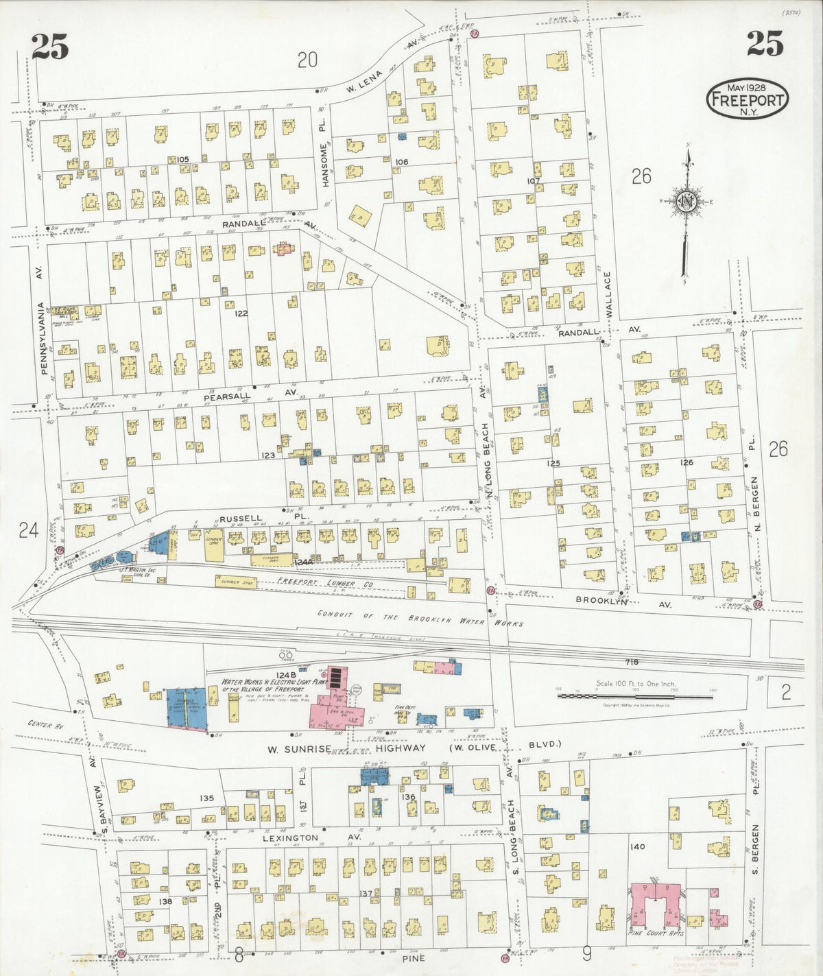 Sanborn Fire Insurance Map from Freeport, Nassau County, New York (1928), Sheet #0025 - Complete Map Set gallery image, historic Sanborn map, vintage wall art, New York New York