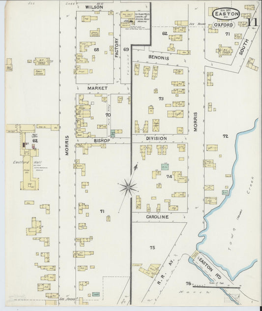 Sanborn Fire Insurance Map from Easton, Talbot County, Maryland (1891), Sheet #0011 - Historic Sanborn Fire Insurance Map Print, vintage old map wall art, antique decor, genealogy gift, Maryland Maryland map