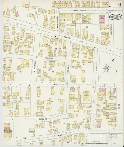 Sanborn Fire Insurance Map from Biddeford, York County, Maine (1896), Sheet #0009 - Complete Map Set gallery image, historic Sanborn map, vintage wall art, Maine Maine