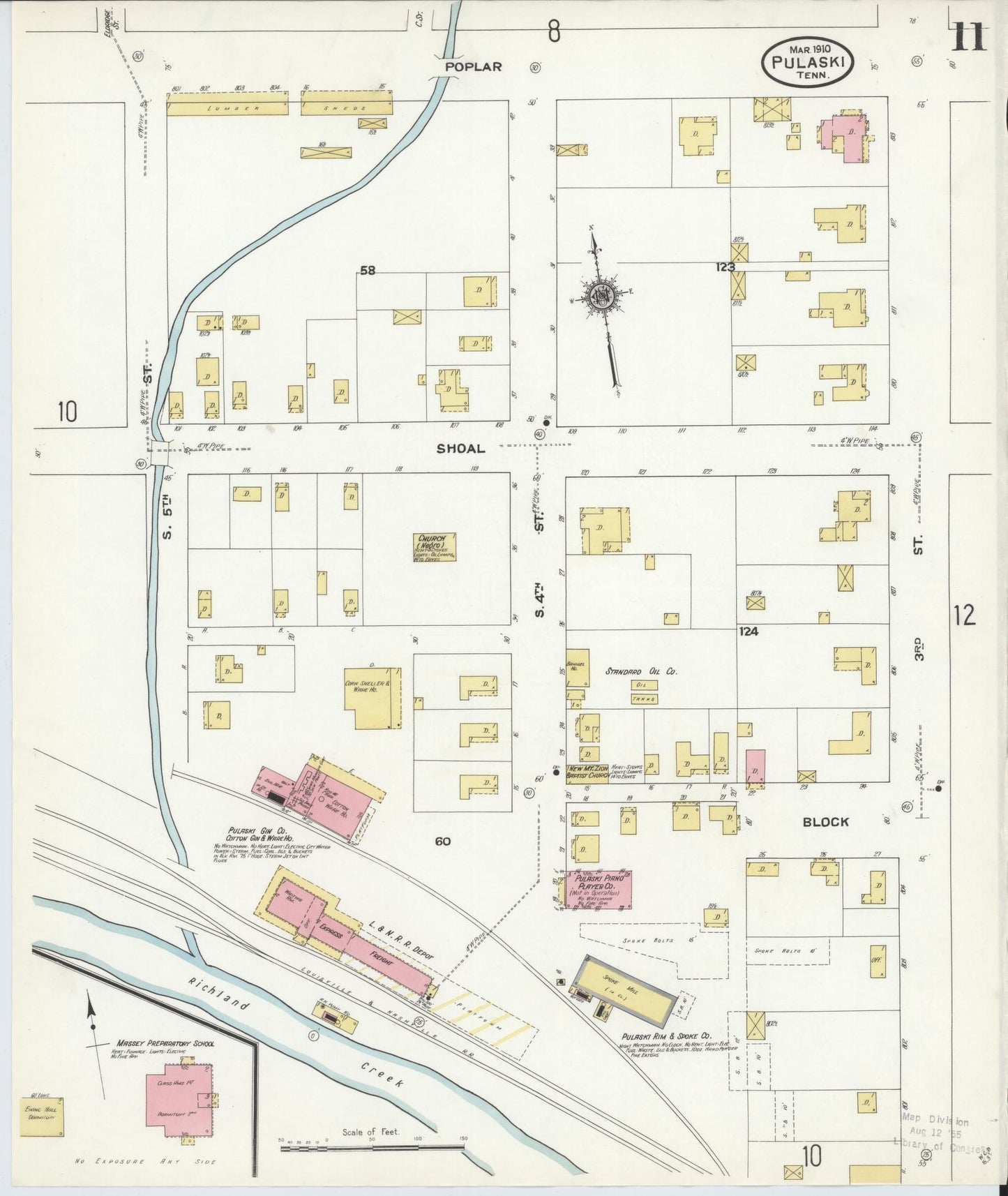 Sanborn Fire Insurance Map from Pulaski, Giles County, Tennessee (1910), Sheet #0011 - Complete Map Set gallery image, historic Sanborn map, vintage wall art, Tennessee Tennessee