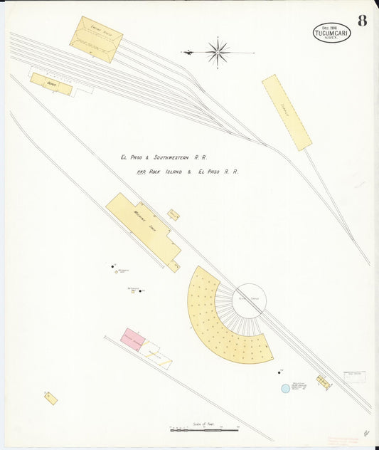 Sanborn Fire Insurance Map from Tucumcari, Quay County, New Mexico (1908), Sheet #0008 - Historic Sanborn Fire Insurance Map Print, vintage old map wall art, antique decor, genealogy gift, New Mexico New Mexico map