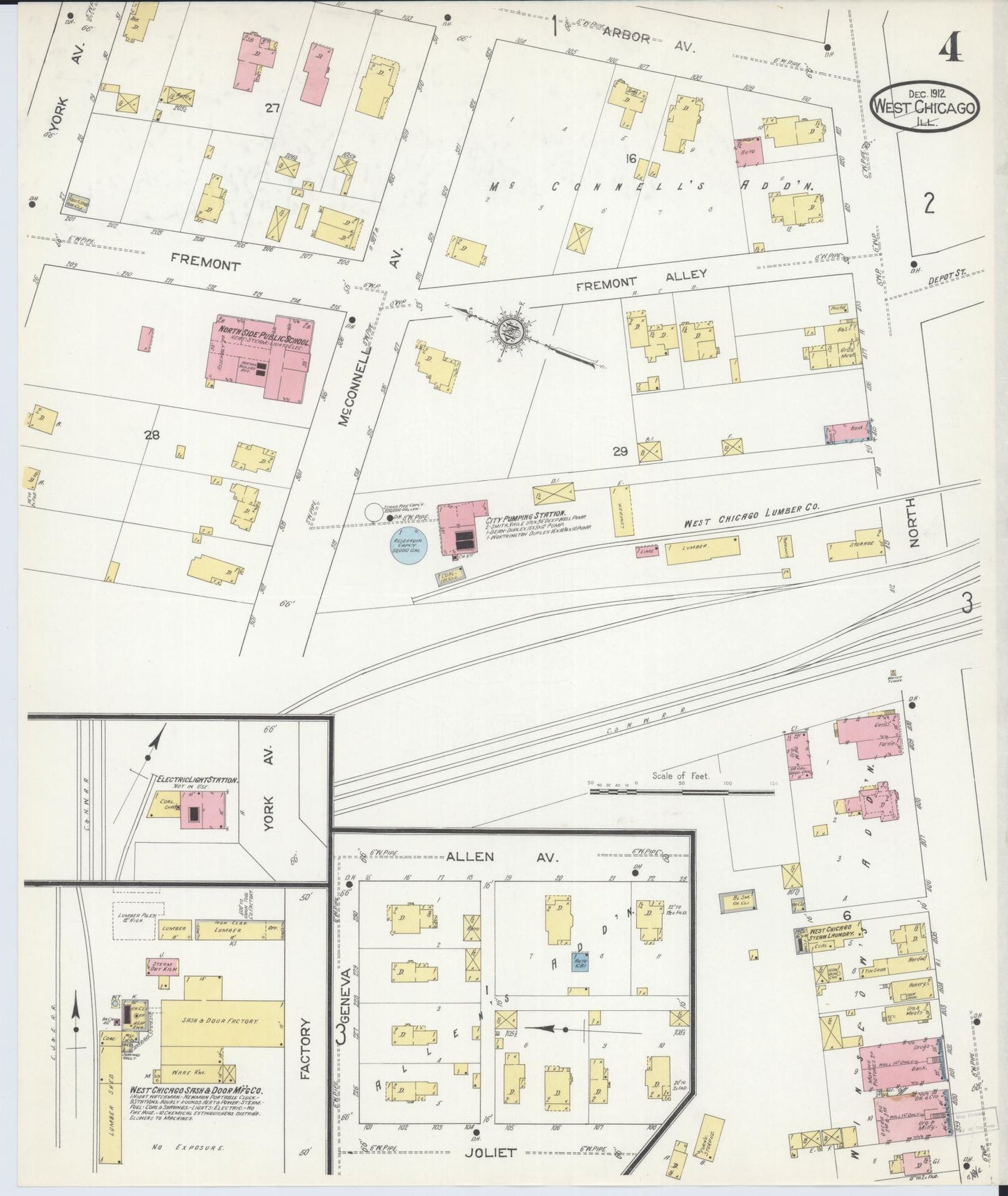 Sanborn Fire Insurance Map from West Chicago, Du Page County, Illinois (1912), Sheet #0004 - Complete Map Set gallery image, historic Sanborn map, vintage wall art, Illinois Illinois