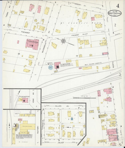 Sanborn Fire Insurance Map from West Chicago, Du Page County, Illinois (1912), Sheet #0004 - Complete Map Set gallery image, historic Sanborn map, vintage wall art, Illinois Illinois