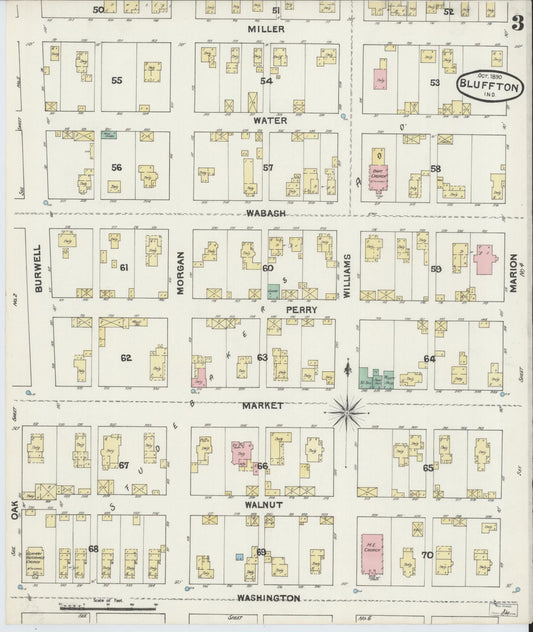 Sanborn Fire Insurance Map from Bluffton, Wells County, Indiana (1890), Sheet #0003 - Historic Sanborn Fire Insurance Map Print, vintage old map wall art, antique decor, genealogy gift, Indiana Indiana map
