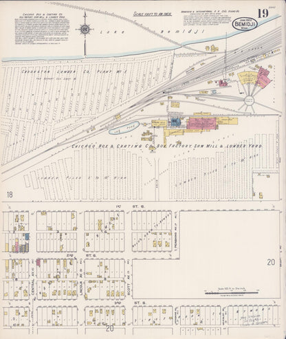 Sanborn Fire Insurance Map from Bemidji, Beltrami County, Minnesota (1922), Sheet #0019 - Historic Sanborn Fire Insurance Map Print, vintage old map wall art, antique decor, genealogy gift, Minnesota Minnesota map