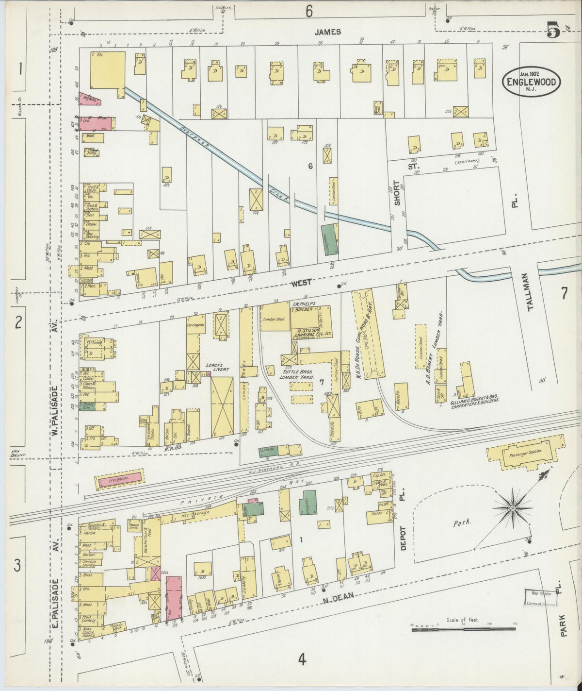 Sanborn Fire Insurance Map from Englewood, Bergen County, New Jersey (1902), Sheet #0005 - Complete Map Set gallery image, historic Sanborn map, vintage wall art, New Jersey New Jersey