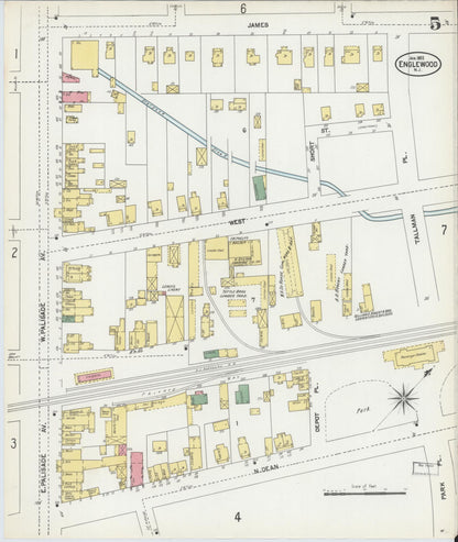 Sanborn Fire Insurance Map from Englewood, Bergen County, New Jersey (1902), Sheet #0005 - Complete Map Set gallery image, historic Sanborn map, vintage wall art, New Jersey New Jersey