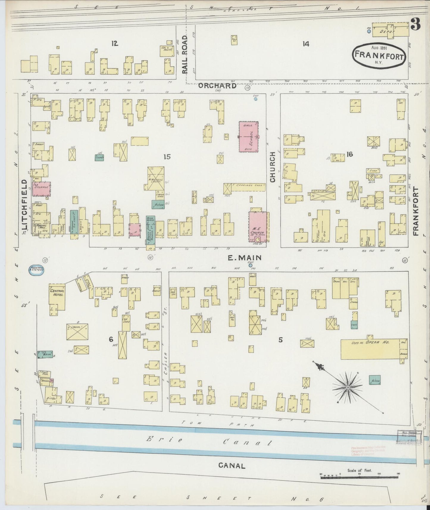 Sanborn Fire Insurance Map from Frankfort, Herkimer County, New York (1891), Sheet #0003 - Historic Sanborn Fire Insurance Map Print, vintage old map wall art, antique decor, genealogy gift, New York New York map
