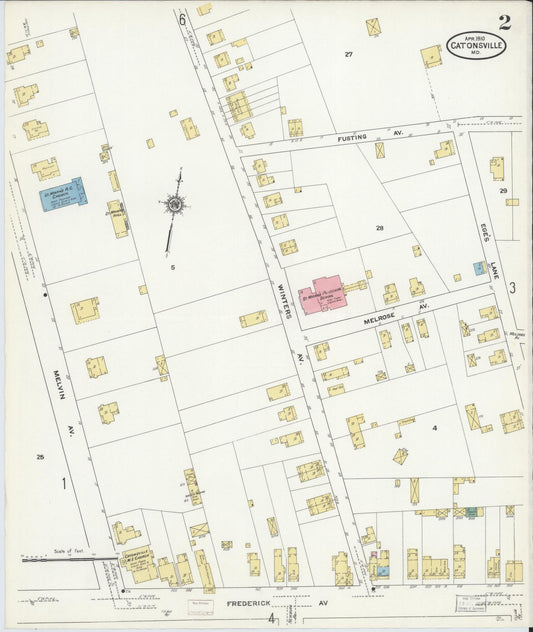 Sanborn Fire Insurance Map from Catonsville, Baltimore County, Maryland (1910), Sheet #0002 - Historic Sanborn Fire Insurance Map Print, vintage old map wall art, antique decor, genealogy gift, Maryland Maryland map