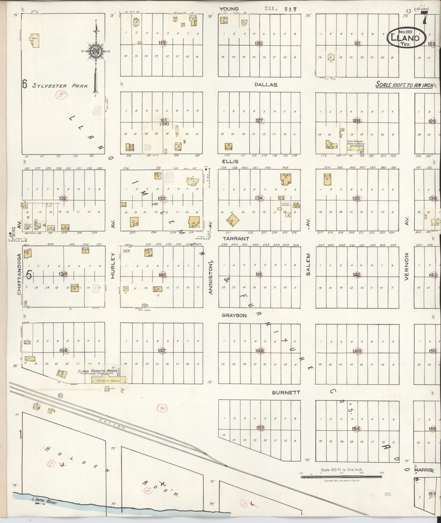 Sanborn Fire Insurance Map from Llano, Llano County, Texas (1942), Sheet #0007 - Complete Map Set gallery image, historic Sanborn map, vintage wall art, Texas Texas