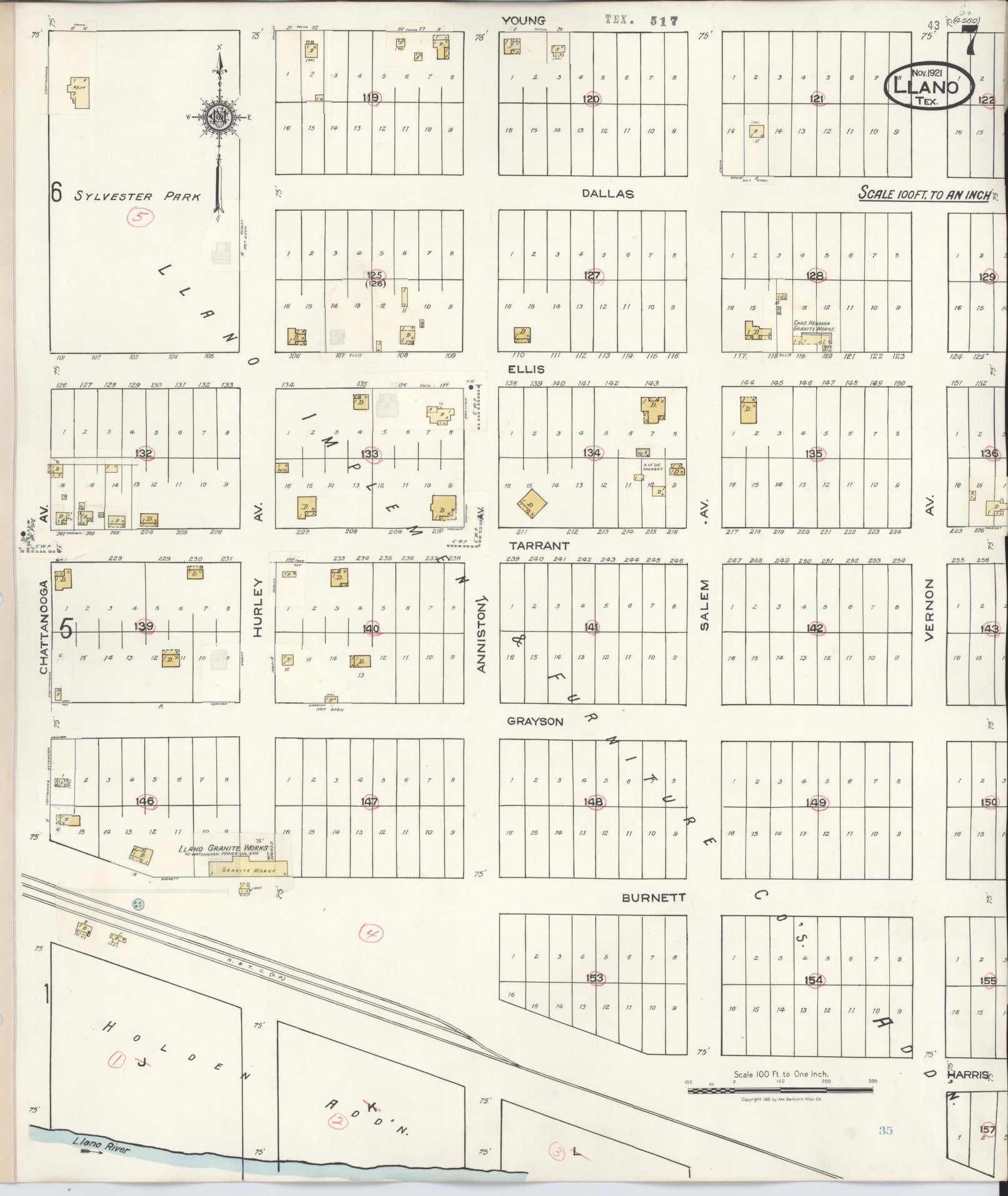 Sanborn Fire Insurance Map from Llano, Llano County, Texas (1942), Sheet #0007 - Complete Map Set gallery image, historic Sanborn map, vintage wall art, Texas Texas