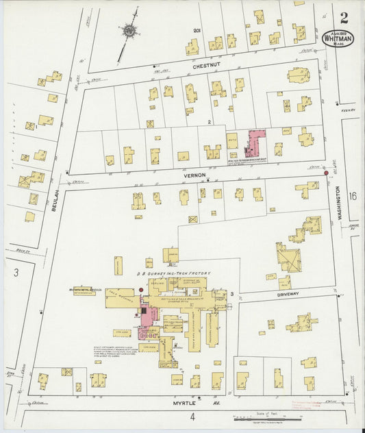 Sanborn Fire Insurance Map from Whitman, Plymouth County, Massachusetts (1919), Sheet #0002 - Historic Sanborn Fire Insurance Map Print, vintage old map wall art, antique decor, genealogy gift, Massachusetts Massachusetts map