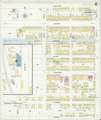 Sanborn Fire Insurance Map from Mahanoy City, Schuylkill County, Pennsylvania (1907), Sheet #0002 - Historic Sanborn Fire Insurance Map Print, vintage old map wall art, antique decor, genealogy gift, Pennsylvania Pennsylvania map