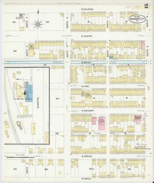 Sanborn Fire Insurance Map from Mahanoy City, Schuylkill County, Pennsylvania (1907), Sheet #0002 - Historic Sanborn Fire Insurance Map Print, vintage old map wall art, antique decor, genealogy gift, Pennsylvania Pennsylvania map