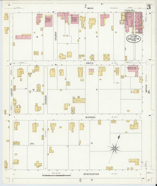 Sanborn Fire Insurance Map from Gallatin, Sumner County, Tennessee (1908), Sheet #0003 - Historic Sanborn Fire Insurance Map Print, vintage old map wall art, antique decor, genealogy gift, Tennessee Tennessee map