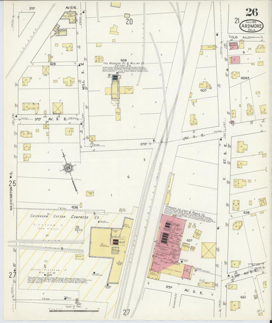 Sanborn Fire Insurance Map from Ardmore, Carter County, Oklahoma (1913), Sheet #0026 - Historic Sanborn Fire Insurance Map Print, vintage old map wall art, antique decor, genealogy gift, Oklahoma Oklahoma map