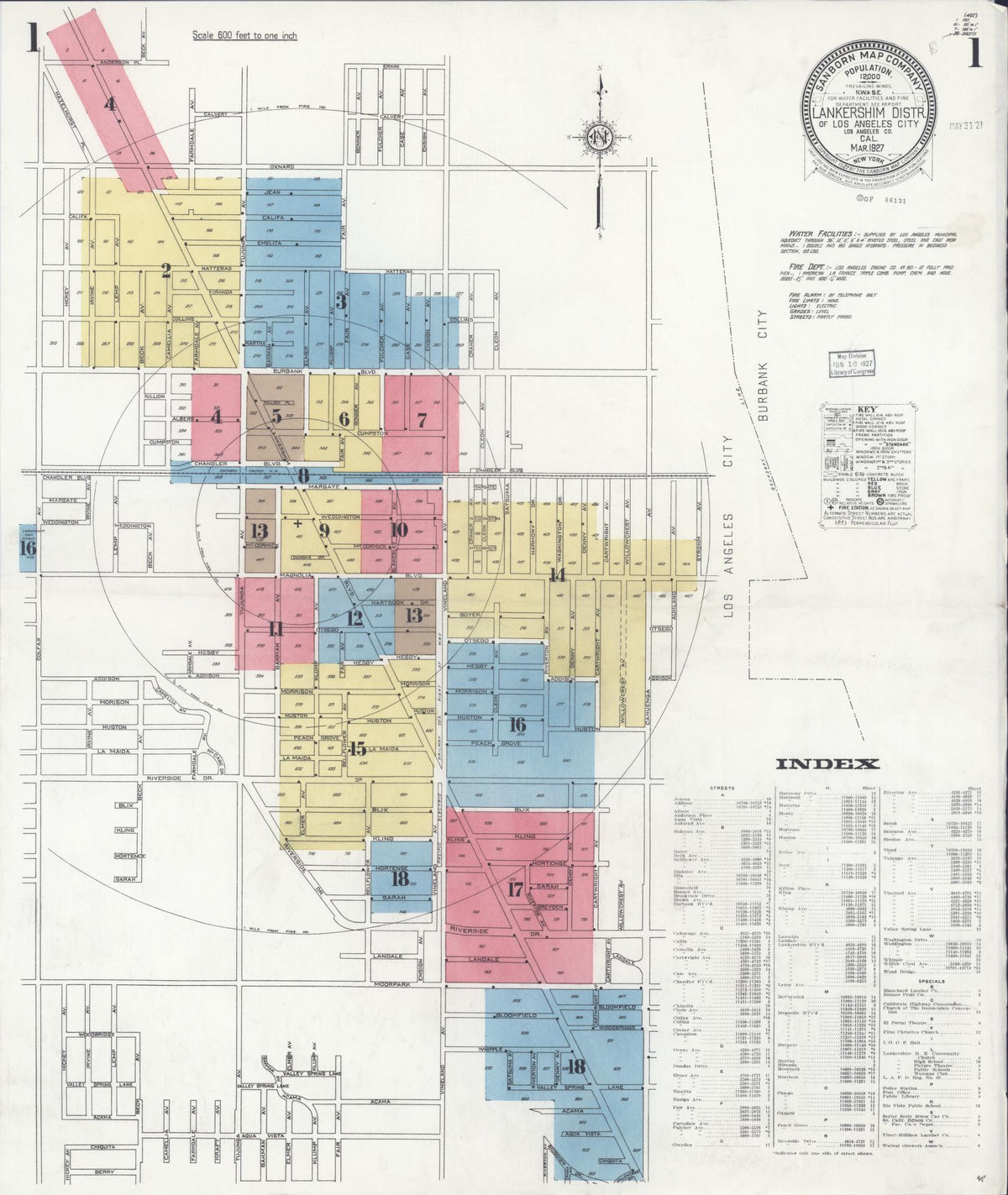 Sanborn Fire Insurance Map from Lankershim, Los Angeles County, California (1927), Sheet #0001 - Complete Map Set gallery image, historic Sanborn map, vintage wall art, California California