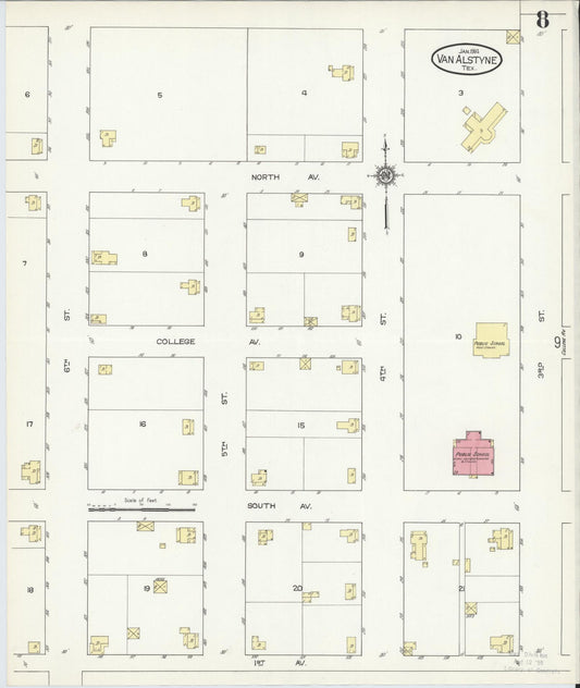 Sanborn Fire Insurance Map from Van Alstyne, Grayson County, Texas (1914), Sheet #0008 - Historic Sanborn Fire Insurance Map Print, vintage old map wall art, antique decor, genealogy gift, Texas Texas map