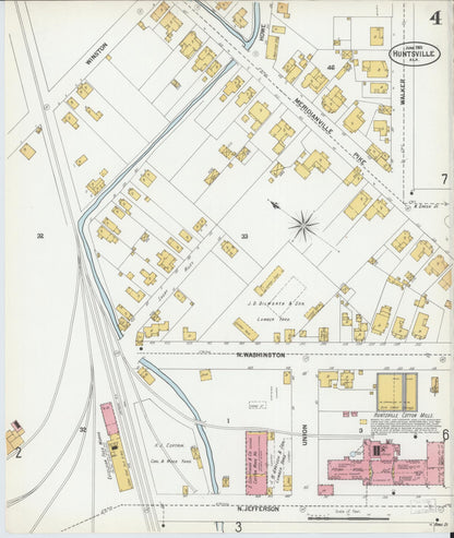 Sanborn Fire Insurance Map from Huntsville, Madison County, Alabama (1901), Sheet #0004 - Complete Map Set gallery image, historic Sanborn map, vintage wall art, Alabama Alabama