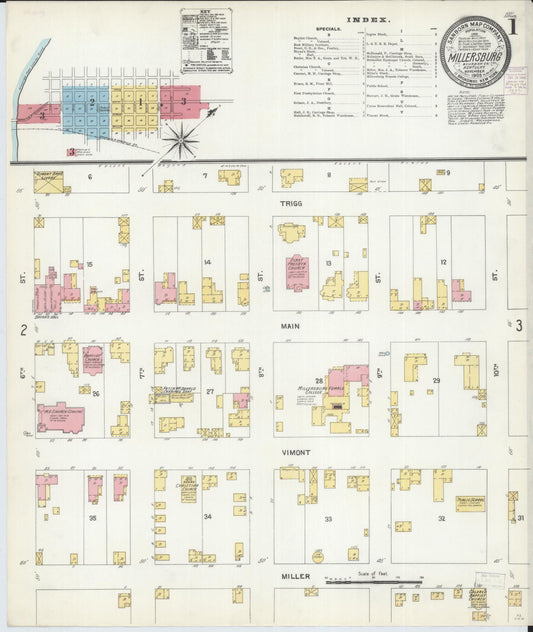 Sanborn Fire Insurance Map from Millersburg, Bourbon County, Kentucky (1903), Sheet #0001 - Complete Map Set gallery image, historic Sanborn map, vintage wall art, Kentucky Kentucky