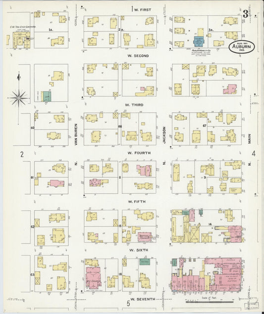 Sanborn Fire Insurance Map from Auburn, De Kalb County, Indiana (1907), Sheet #0003 - Historic Sanborn Fire Insurance Map Print, vintage old map wall art, antique decor, genealogy gift, Indiana Indiana map