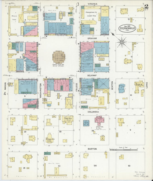 Sanborn Fire Insurance Map from Stephenville, Erath County, Texas (1907), Sheet #0002 - Historic Sanborn Fire Insurance Map Print, vintage old map wall art, antique decor, genealogy gift, Texas Texas map