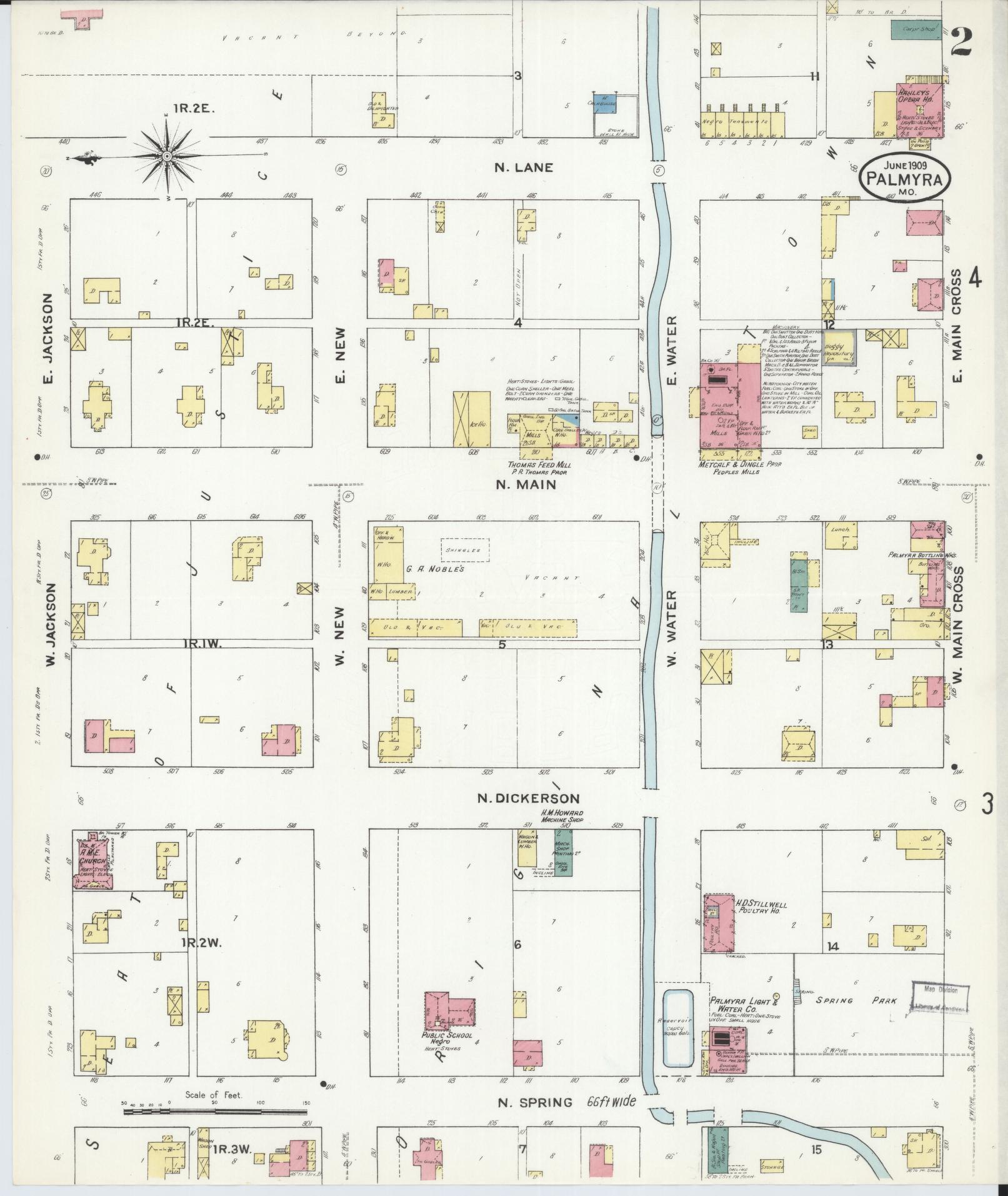 Sanborn Fire Insurance Map from Palmyra, Marion County, Missouri (1909), Sheet #0002 - Complete Map Set gallery image, historic Sanborn map, vintage wall art, Missouri Missouri
