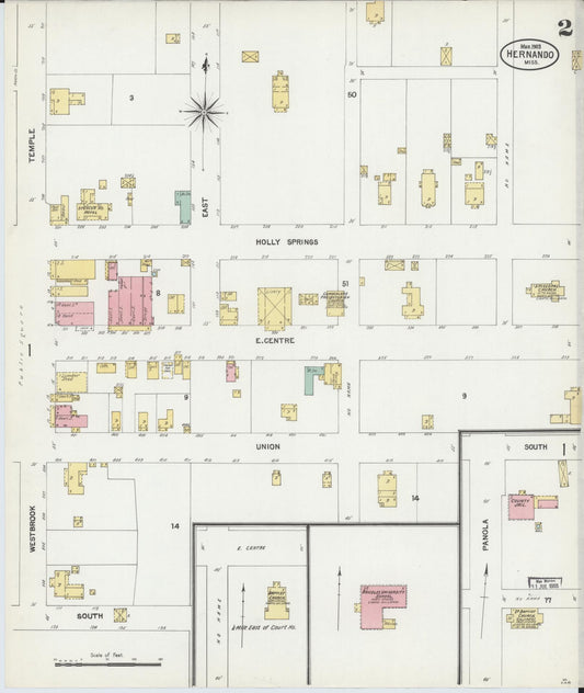 Sanborn Fire Insurance Map from Hernando, De Soto County, Mississippi (1903), Sheet #0002 - Historic Sanborn Fire Insurance Map Print, vintage old map wall art, antique decor, genealogy gift, Mississippi Mississippi map